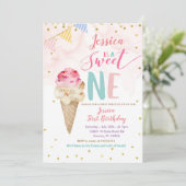 Roze ijsje op één dag uitnodiging (Staand voorkant)
