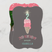 Roze ijsje — Sparkler Girl 2e verjaardag Kaart (Voorkant / Achterkant)