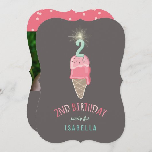 Roze ijsje — Sparkler Girl 2e verjaardag Kaart (Voorkant / Achterkant)