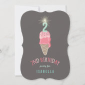 Roze ijsje — Sparkler Girl 2e verjaardag Kaart (Voorkant)