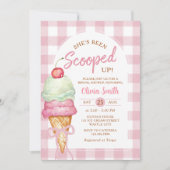 Roze Ijsje Strik Gingham Bruiloftsborrel Kaart (Voorkant)