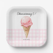 Roze Ijsje Verjaardagsfeestje Papieren Bordje (Voorkant)