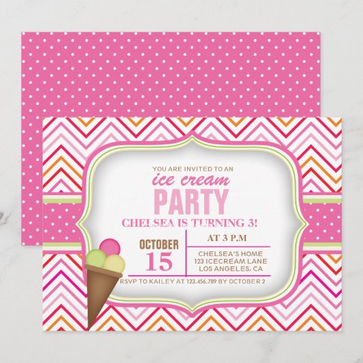 Roze ijskap - Birthday - partijuitnodiging Kaart (Voorkant / Achterkant)