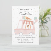 Roze ijskap roomwagen - Eén eerste verjaardag Kaart (Staand voorkant)