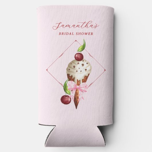 Roze ijskersen rood schepte Vrijgezellenfeest op Seltzer Blikjeskoeler (Achterkant)