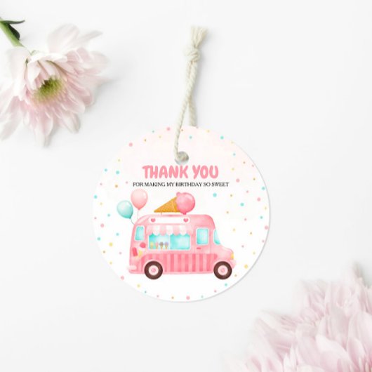 Roze ijsklok hier is de zondebok. bedankjes labels