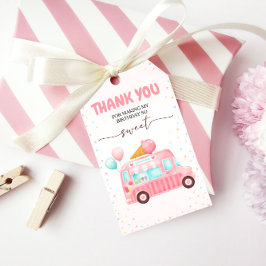 Roze ijsklok hier is de zondebok. cadeaulabel