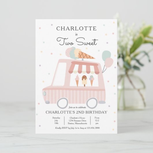 Roze ijsklok twee zoete tweede verjaardag kaart (Staand voorkant)