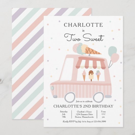 Roze ijsklok twee zoete tweede verjaardag kaart (Voorkant / Achterkant)