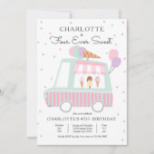 Roze ijsklok vier op de vierde verjaardag kaart (Voorkant)