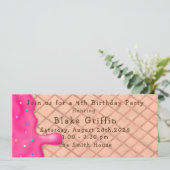 Roze ijskom Cream Golden Ticket Birthday Uitnodigi Kaart (Staand voorkant)