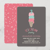 Roze ijskom-kloon-meisje-verjaardag-feest-uitnodig kaart (Voorkant / Achterkant)