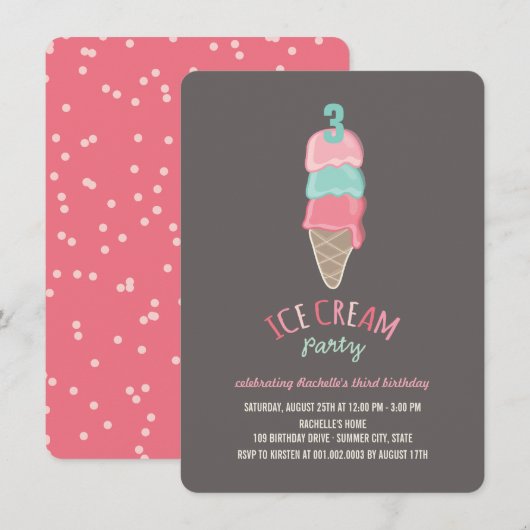 Roze ijskom-kloon-meisje-verjaardag-feest-uitnodig kaart (Voorkant / Achterkant)