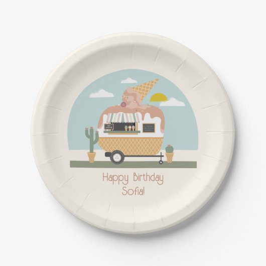 Roze ijskream Camper Girls Birthday Papieren Bordje (Voorkant)