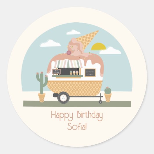 Roze ijskream Camper Girls Birthday Ronde Sticker (Voorkant)