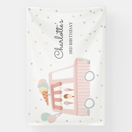 Roze ijskremmel - Birthday Party decor - Welkom Spandoek (Verticaal)