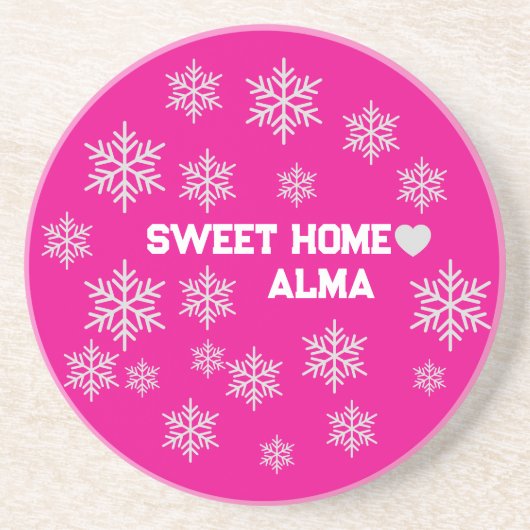 roze ijskristallen kussen zandsteen onderzetter (Voorkant)