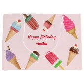 Roze ijskroomkraam, Birthday Baby shower Gift Bag Groot Cadeauzakje (Voorkant)