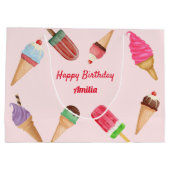 Roze ijskroomkraam, Birthday Baby shower Gift Bag Groot Cadeauzakje (Achterkant)