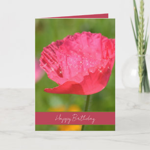 Roze IJslandse Papaver Bloem Glitter Verjaardag Kaart