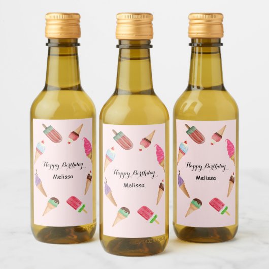 Roze Ijslolly Zwembadfeestje   Wijn Etiket (Flessen)