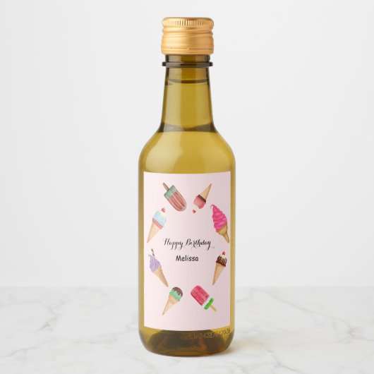 Roze Ijslolly Zwembadfeestje Wijn Etiket (Voorkant)