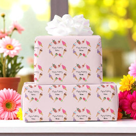 Roze Ijslolly's Kegel Ijsjes Feestje Cadeaupapier