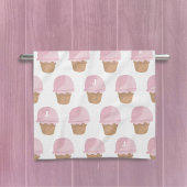 Roze ijspatroon monogram keukenhanddoek