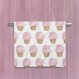 Roze ijspatroon monogram keukenhanddoek