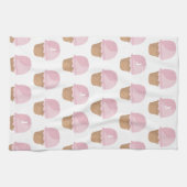 Roze ijspatroon monogram keukenhanddoek (Horizontaal)