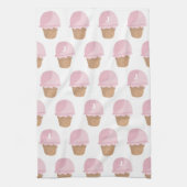 Roze ijspatroon monogram keukenhanddoek (Verticaal)