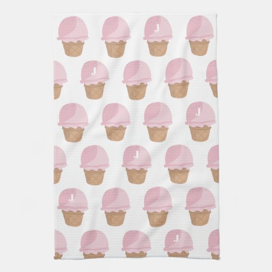 Roze ijspatroon monogram keukenhanddoek (Verticaal)