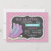 Roze ijsschaatsen Birthday Party Rink Schaats Uitn Kaart (Voorkant)