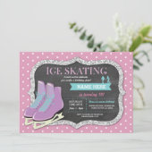 Roze ijsschaatsen Birthday Party Rink Schaats Uitn Kaart (Staand voorkant)