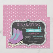 Roze ijsschaatsen Birthday Party Rink Schaats Uitn Kaart (Voorkant / Achterkant)