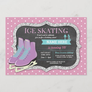Roze ijsschaatsen Birthday Party Rink Schaats Uitn Kaart