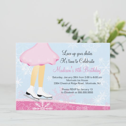 Roze ijsschaatsen uitnodiging op zaterdag (Staand voorkant)