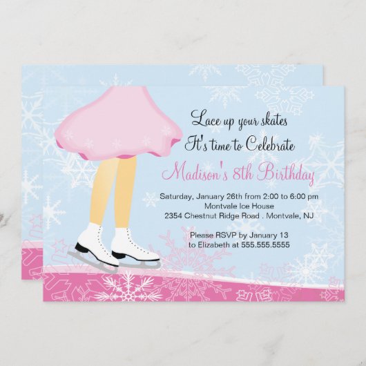 Roze ijsschaatsen uitnodiging op zaterdag (Voorkant / Achterkant)