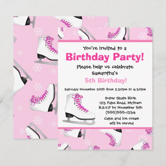 Roze ijsschaatswedstrijd kaart (Voorkant / Achterkant)
