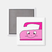 Roze ijzeren Cartoon. Op wit. Magneet (Voorkant / Achterkant)