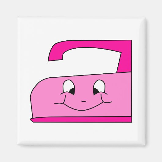 Roze ijzeren Cartoon. Op wit. Magneet (Voorkant)