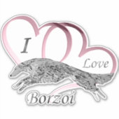 Roze Ik hou van Borzoi Die Cut Vinyl Sticker (Voorkant)