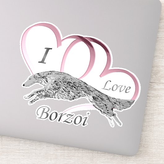 Roze Ik hou van Borzoi Die Cut Vinyl Sticker (Detail)