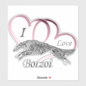 Roze Ik hou van Borzoi Die Cut Vinyl Sticker (Vel)