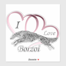 Roze Ik hou van Borzoi Die Cut Vinyl Sticker