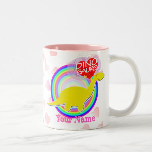 Roze ik hou van dinosaurussen met harten Cartoon n Tweekleurige Koffiemok