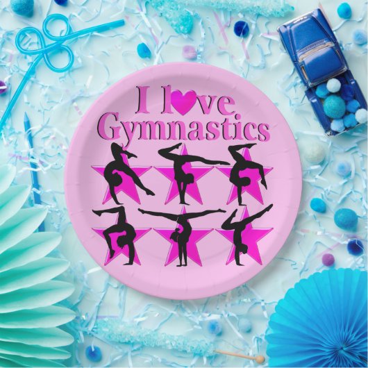  ROZE IK HOU VAN GYMNASTIEK PAPIEREN BORDEN PAPIEREN BORDJE (Feest)