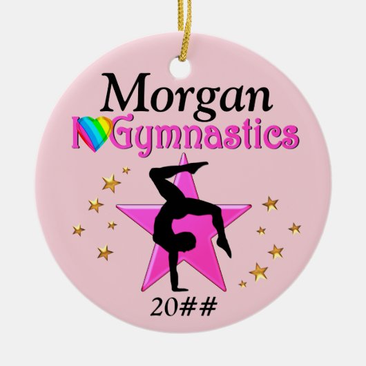 ROZE IK HOU VAN GYMNASTIEK PERSONALISEREN ORNAMEN KERAMISCH ORNAMENT (Voorkant)