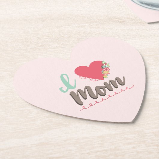 Roze ik hou van het hart van mama kartonnen onderzetters (Gekanteld)