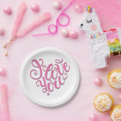 Roze ik hou van je papieren bordje (Feest)